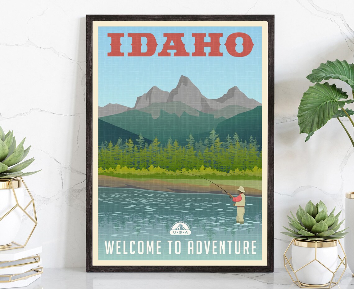 Idaho Vintage Retro Travel Poster Welcome to Adventure Fly Fishing