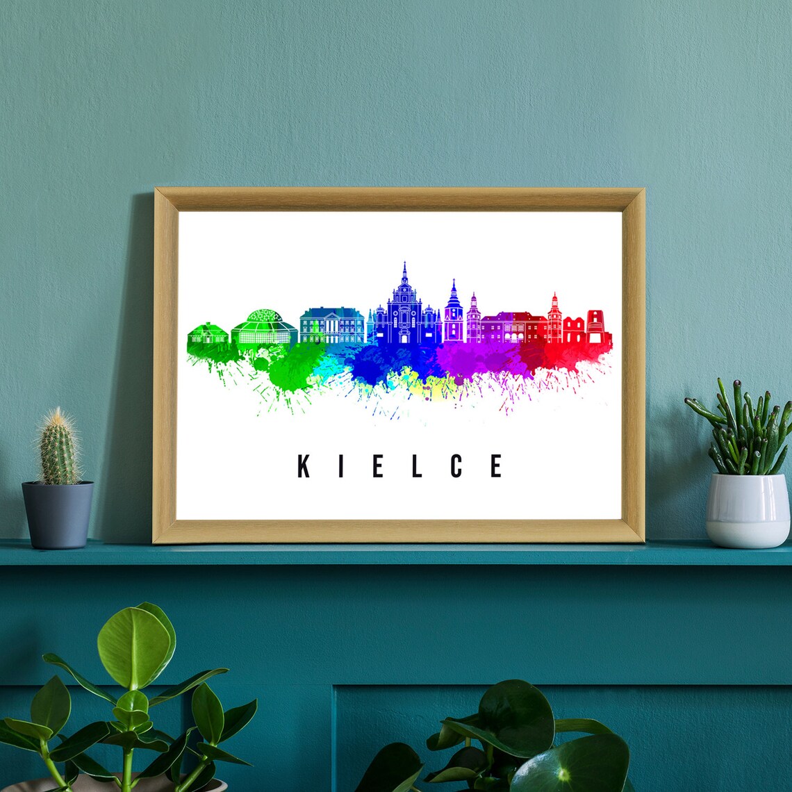 Kielce Poland Basilica Towers Watercolor City Skyline Poster - Image 2