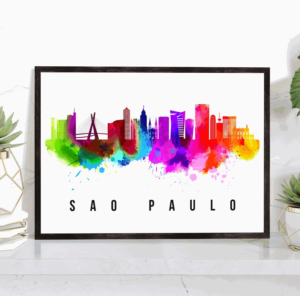 Sao Paulo Brazil Watercolor Skyline With Estaiada Bridge Poster