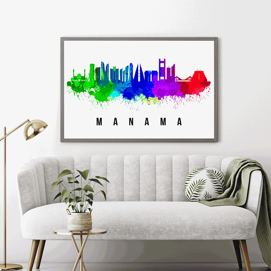 Manama Bahrain Rainbow Watercolor Skyline City Travel Poster - Image 4
