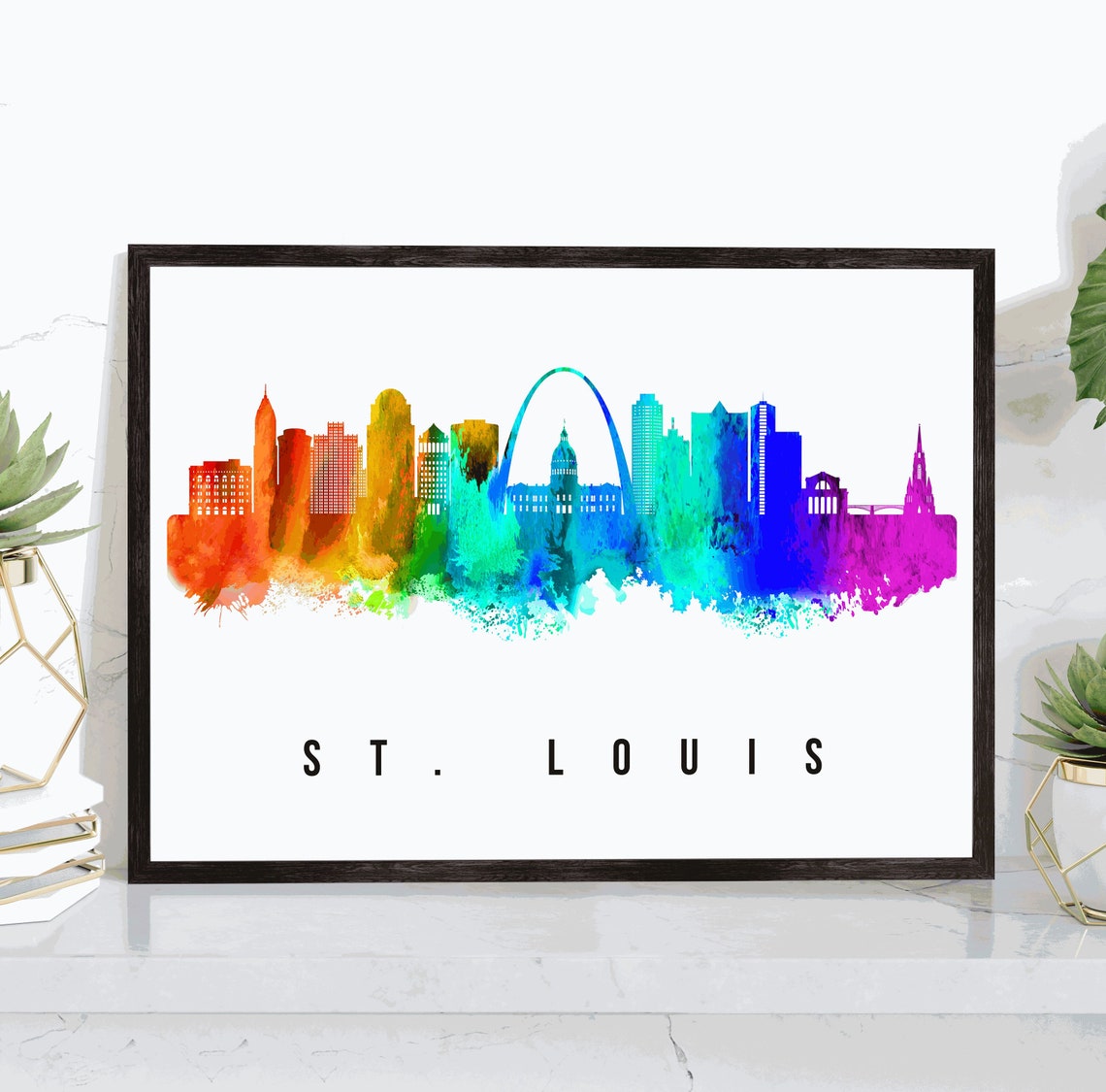 Stlouis Missouri Skyline Poster Stlouis Cityscape Painting Stlouis Missouri Landmark And Cityscape Print Home And Office Wall Art
