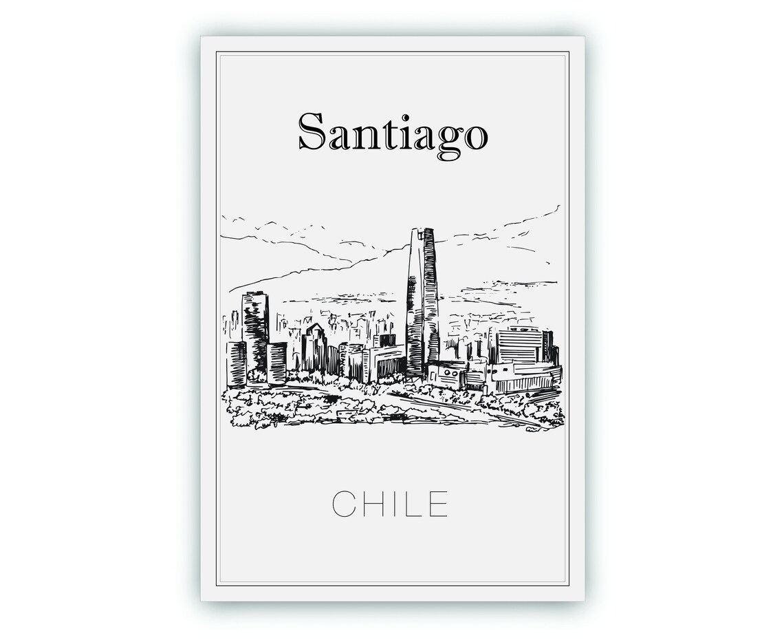 Santiago Chile Hand Drawn Ink Skyline Andes Mountains City Art Poster - Image 2