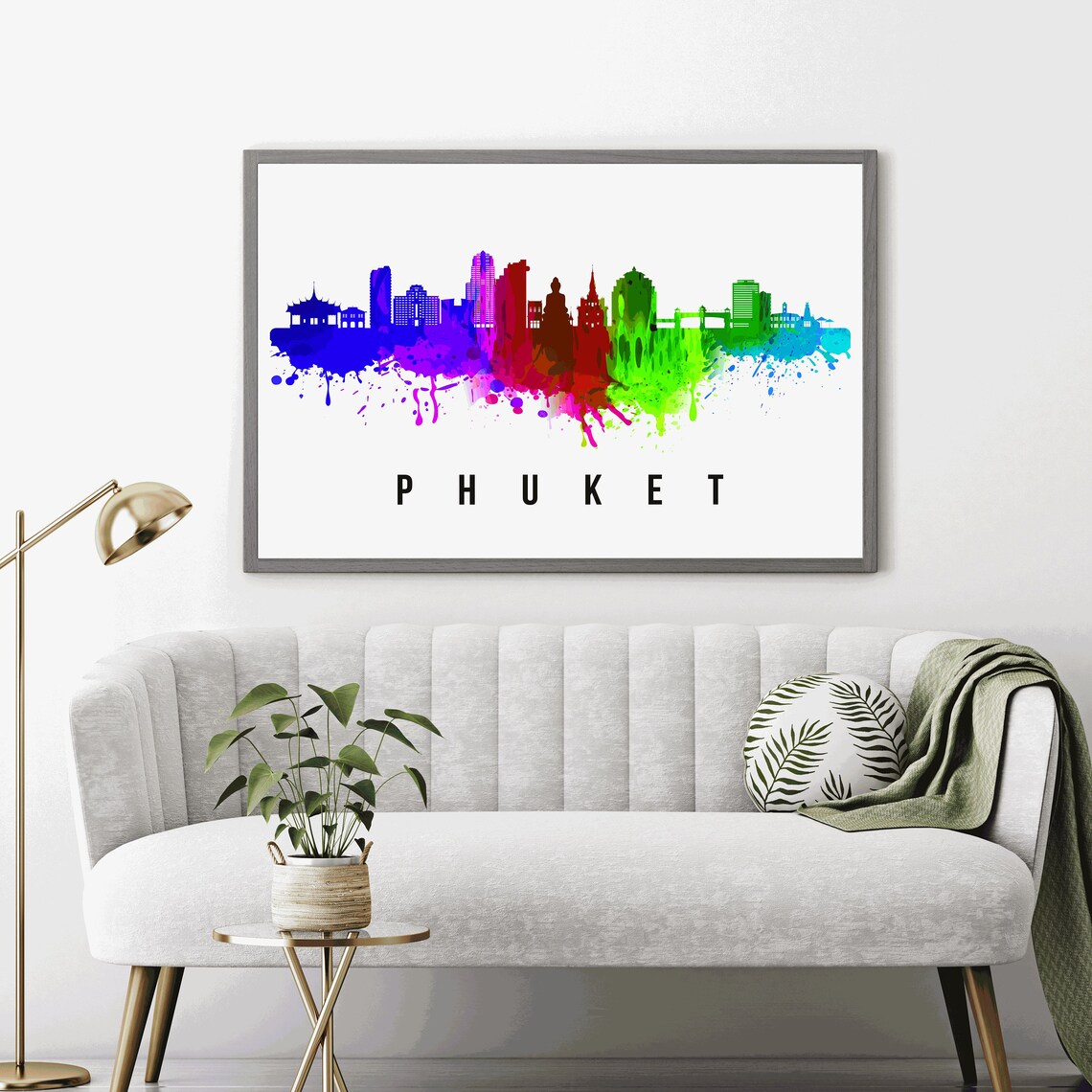 Phuket Thailand Rainbow Watercolor Skyline Art Travel Poster - Image 4