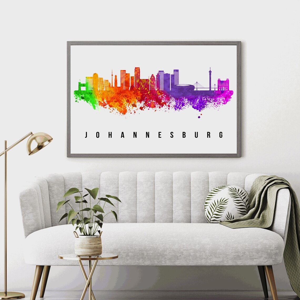 Johannesburg South Africa Rainbow Watercolor Skyline City Poster - Image 2