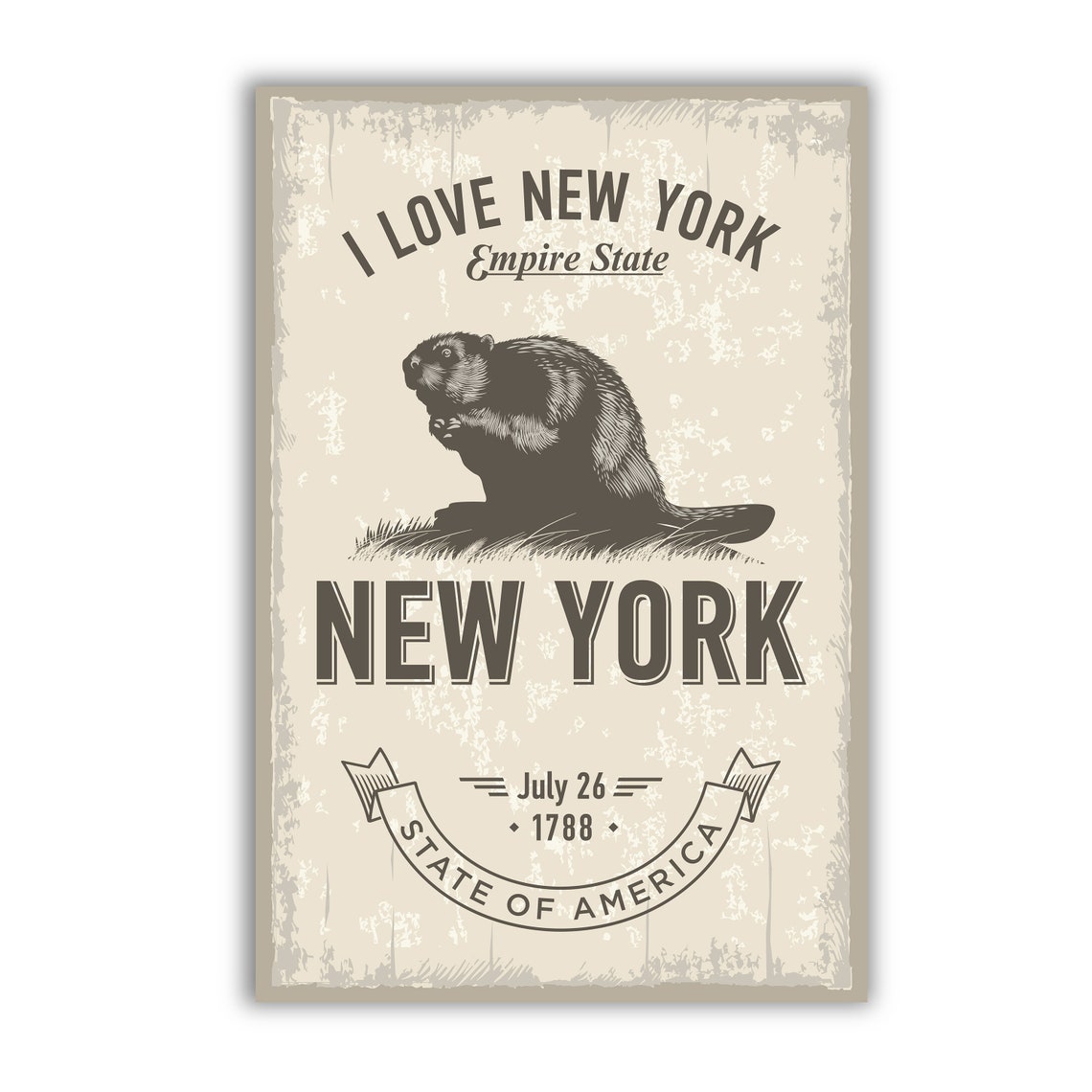 New York Empire State Beaver Symbol Vintage Statehood Travel Poster - Image 2