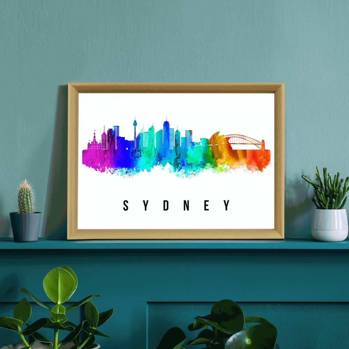 Sydney Australia Rainbow Watercolor Skyline Opera House Travel Poster - Image 3