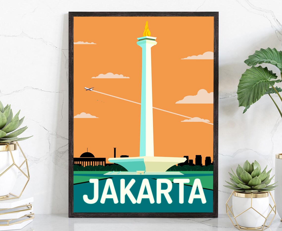 Jakarta Travel Poster Jakarta Cityscape Poster Print Jakarta Landmark Poster Wall Art Home Wall Art Office Wall Decoration Gift For Her