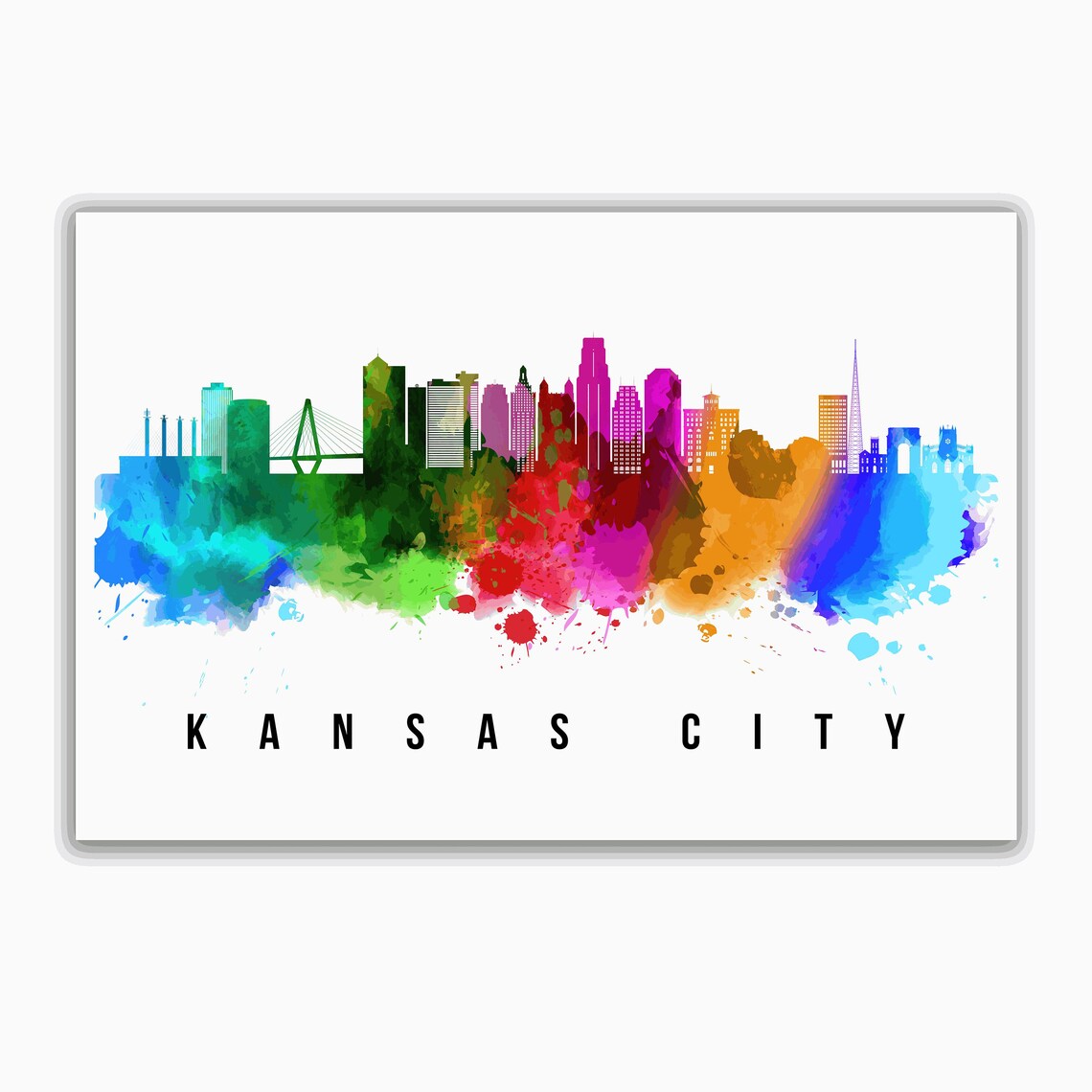 Kansas City Missouri Rainbow Watercolor Skyline Cityscape Poster - Image 4