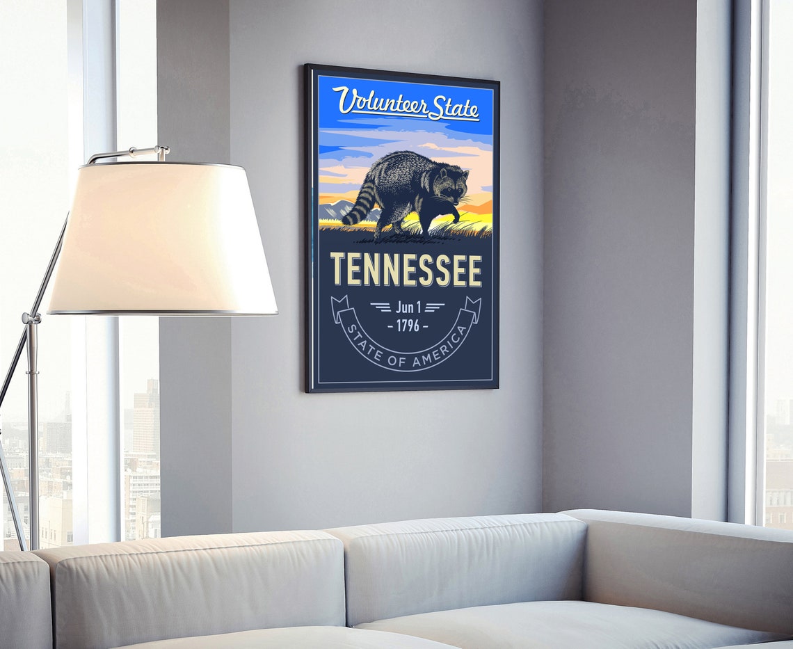 Tennessee Volunteer State Raccoon Retro Wildlife Emblem Wall Poster - Image 4