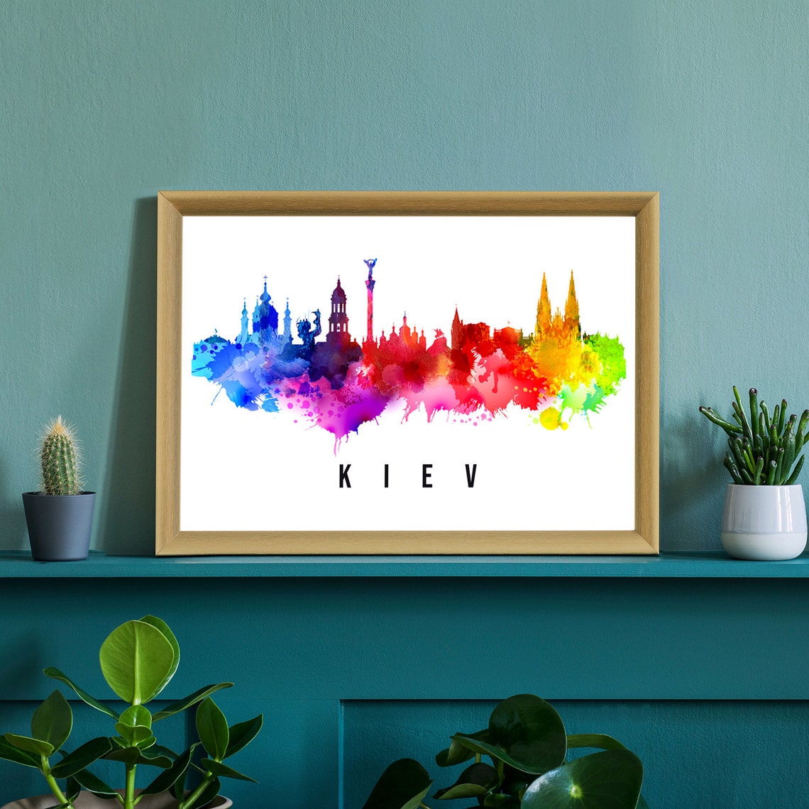 Kiev Ukraine Rainbow Watercolor Skyline Landmark Travel Poster - Image 2