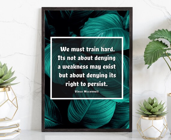 Train Hard Weakness Quote Teal Watercolor Gym Motivational Wall Poster