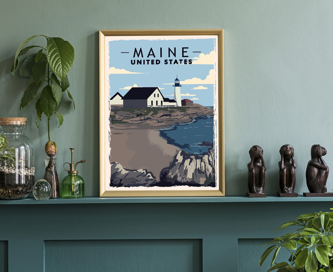 Maine United States Rocky Coast Lighthouse Retro Travel Poster - Image 3