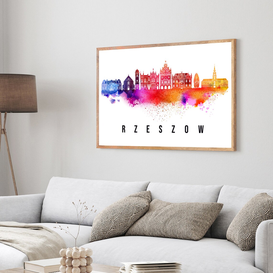 Rzeszow Poland Market Square Town Hall Watercolor Skyline Poster - Image 3