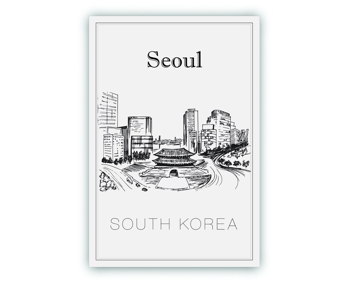 Hand Drawn Poster South Korea Travel Poster Seoul Poster Wall Art Seoul Cityscape And Landmark Map City Map Poster For Home Office - Image 2