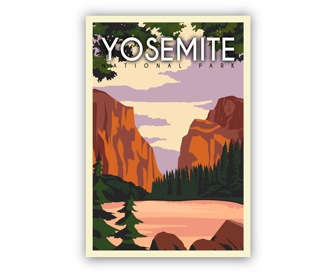 Yosemite National Park Retro Sunset Granite Cliffs Pines Travel Poster - Image 3