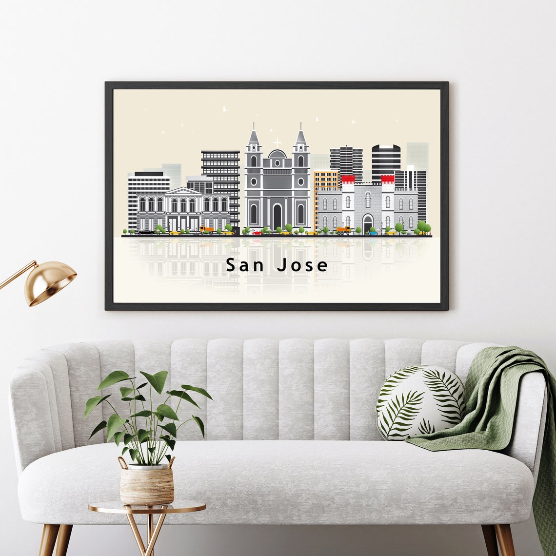 San Jose Costa Rica Twin Spire Cathedral Skyline Illustration Poster - Image 3