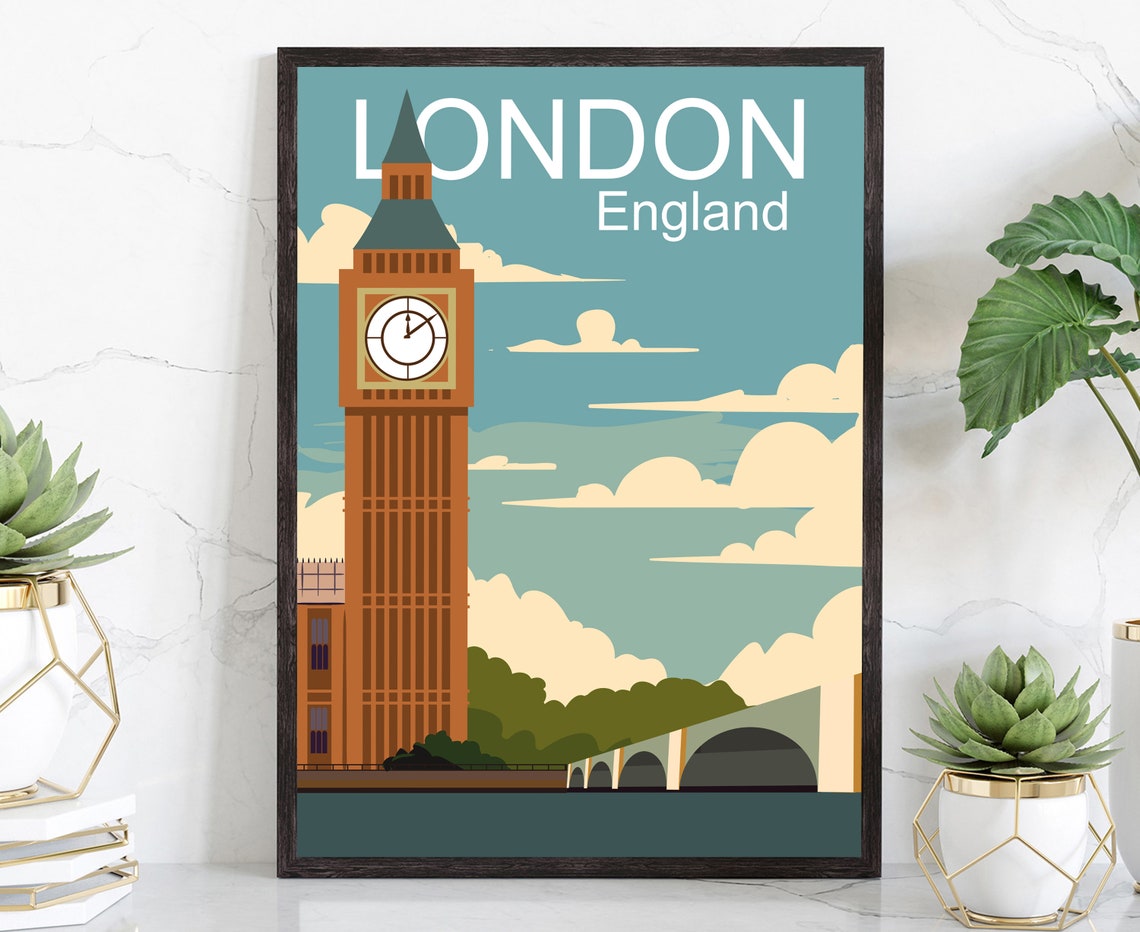 London Travel Poster London England Cityscape Poster Print London Landmark Poster Wall Art Home Wall Artworks Office Wall Decorations