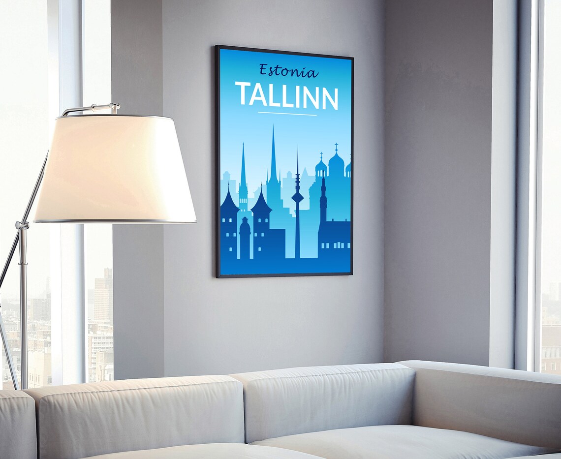 Tallinn Estonia Blue Old Town Skyline Silhouette Travel Poster - Image 4