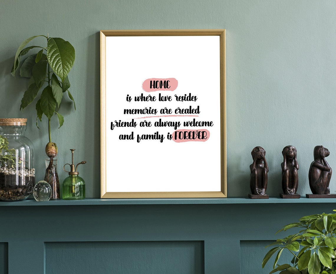Home Is Where Love Resides Black Script Pink Highlight Quote Poster - Image 3