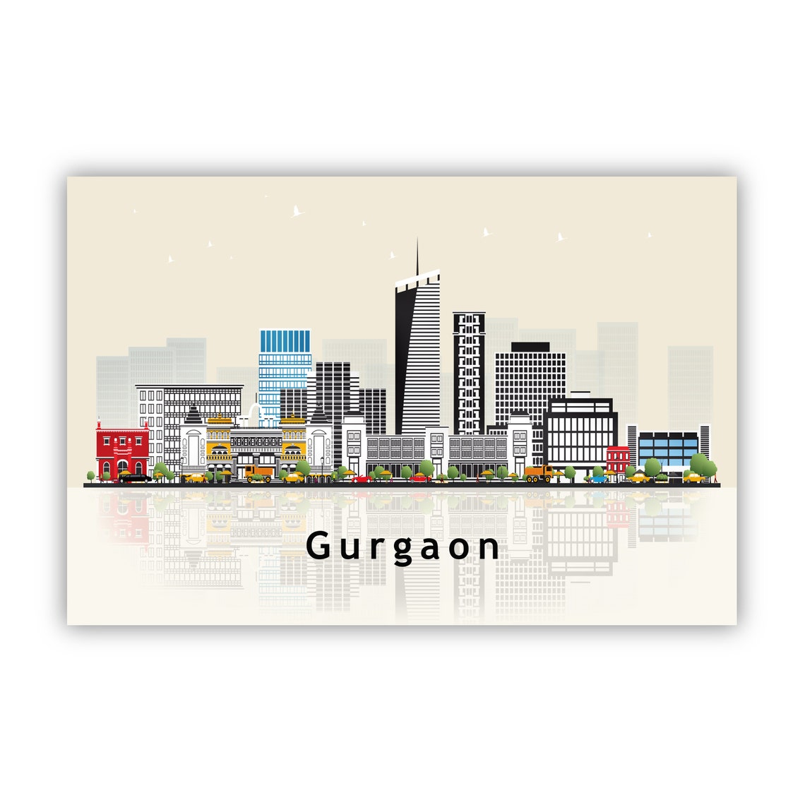 Gurgaon India Modern Skyline Illustration Landmarks Travel Poster - Image 2