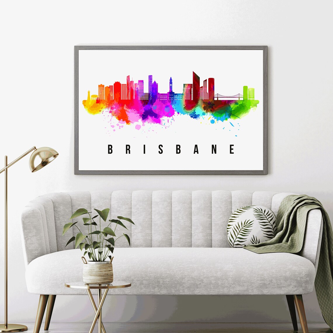 Brisbane Australia Rainbow Watercolor Splash Skyline City Poster - Image 4