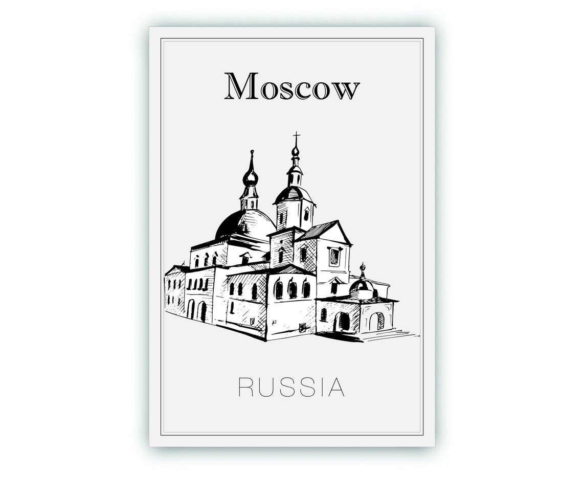 Moscow Russia Onion Dome Church Hand Drawn Line Art Wall Poster - Image 2