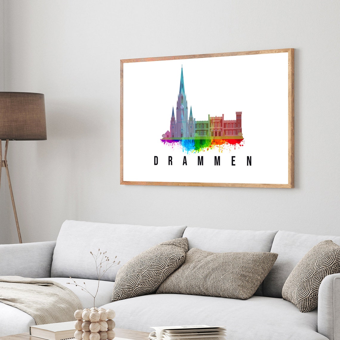 Drammen Norway Tall Spire Church Watercolor Town Skyline Poster - Image 3