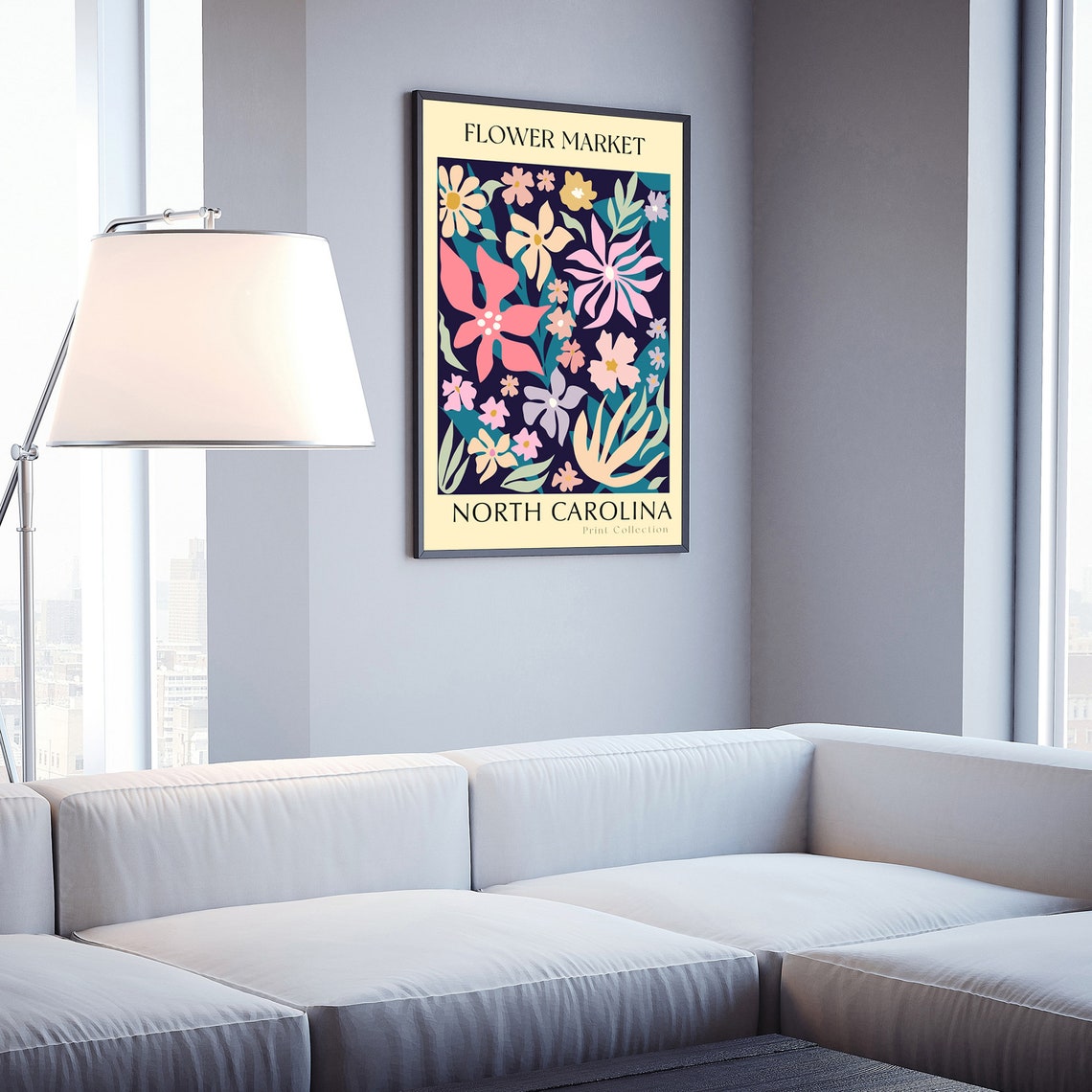 North Carolina Flower Market Pink Floral Botanical Print Poster - Image 3