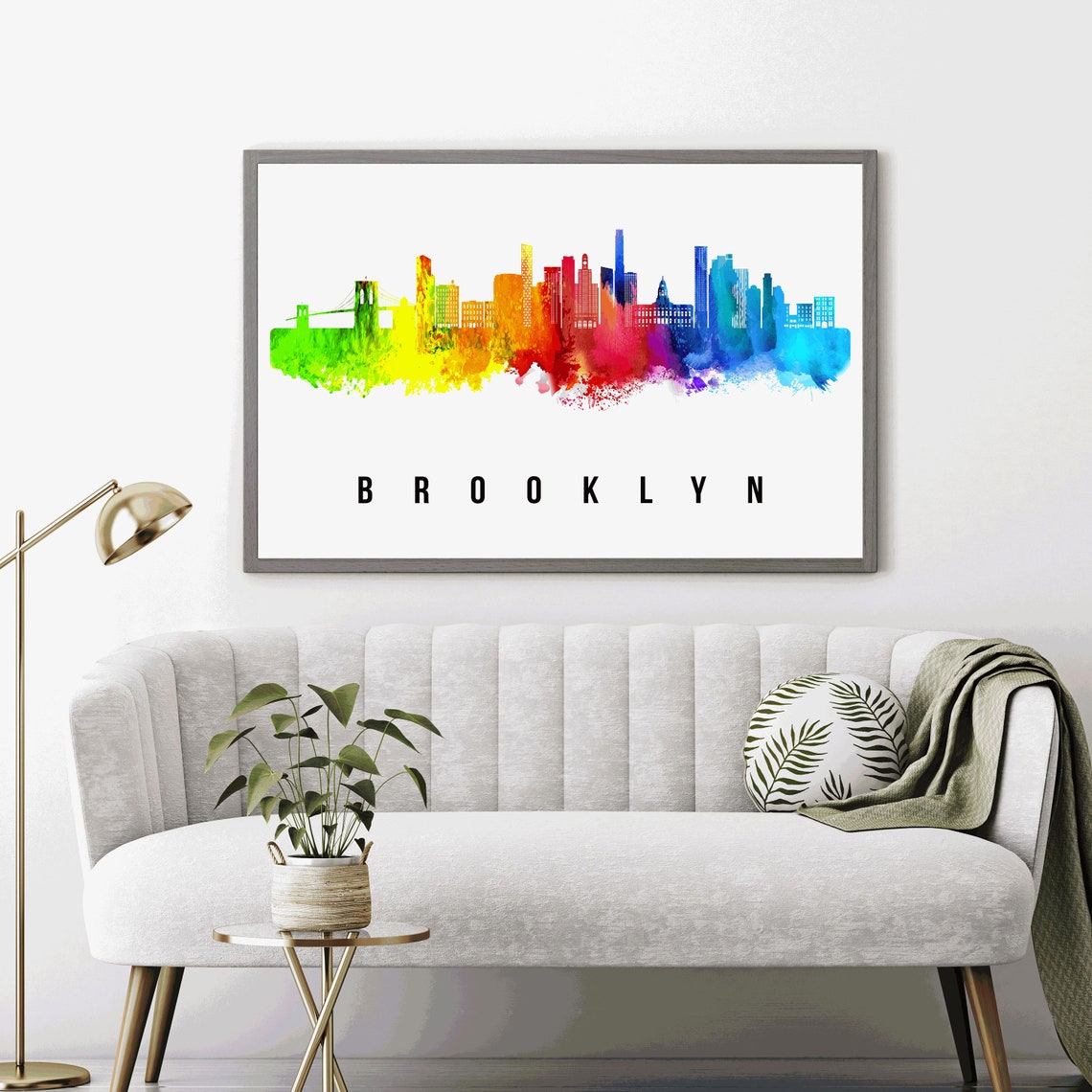 Brooklyn New York Rainbow Watercolor Skyline Bridge City Art Poster - Image 4