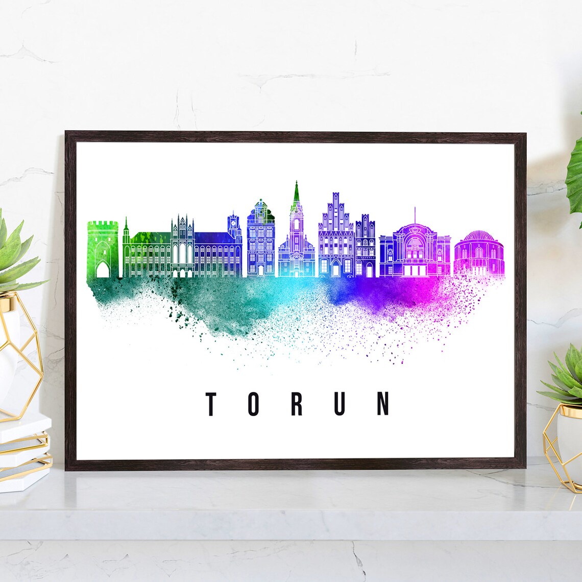 Torun Poland Gothic Old Town Watercolor Skyline Travel Poster