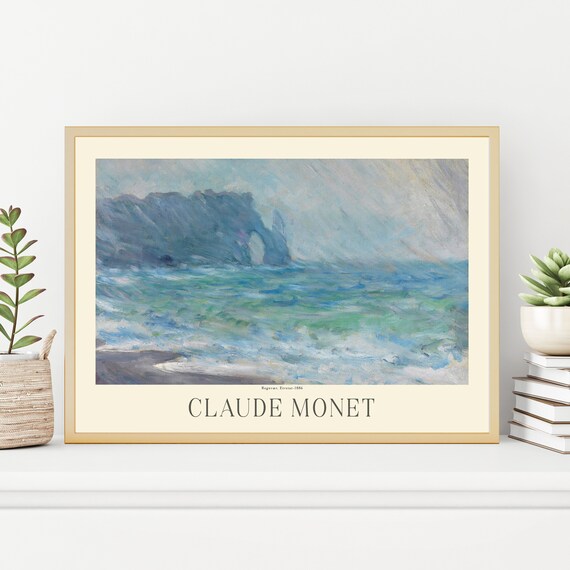 Claude Monet Etretat Rainstorm Misty Cliffs Churning Sea Art Poster