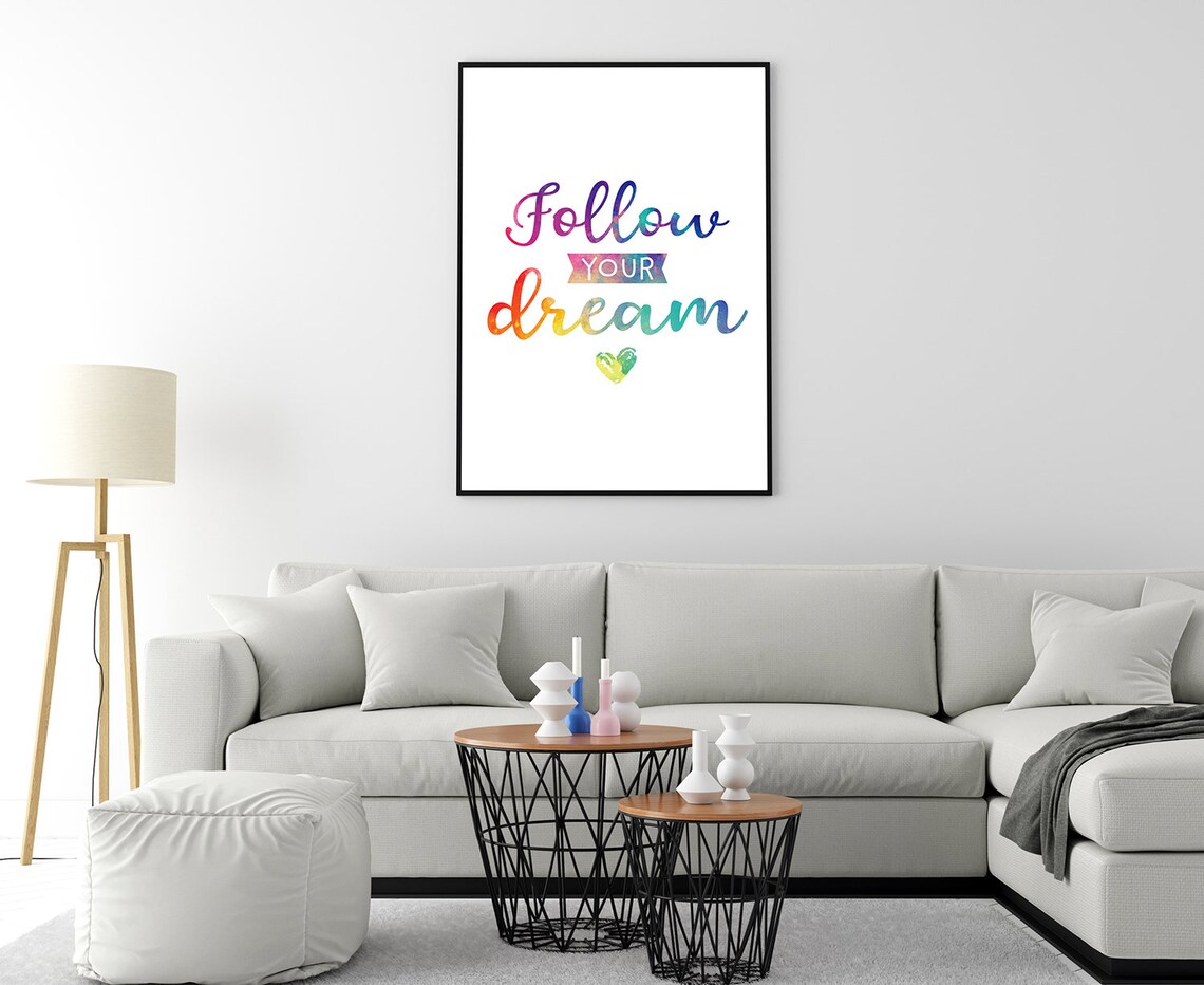 Follow Your Dream Watercolor Quote Poster Pink Script Heart Decor - Image 4
