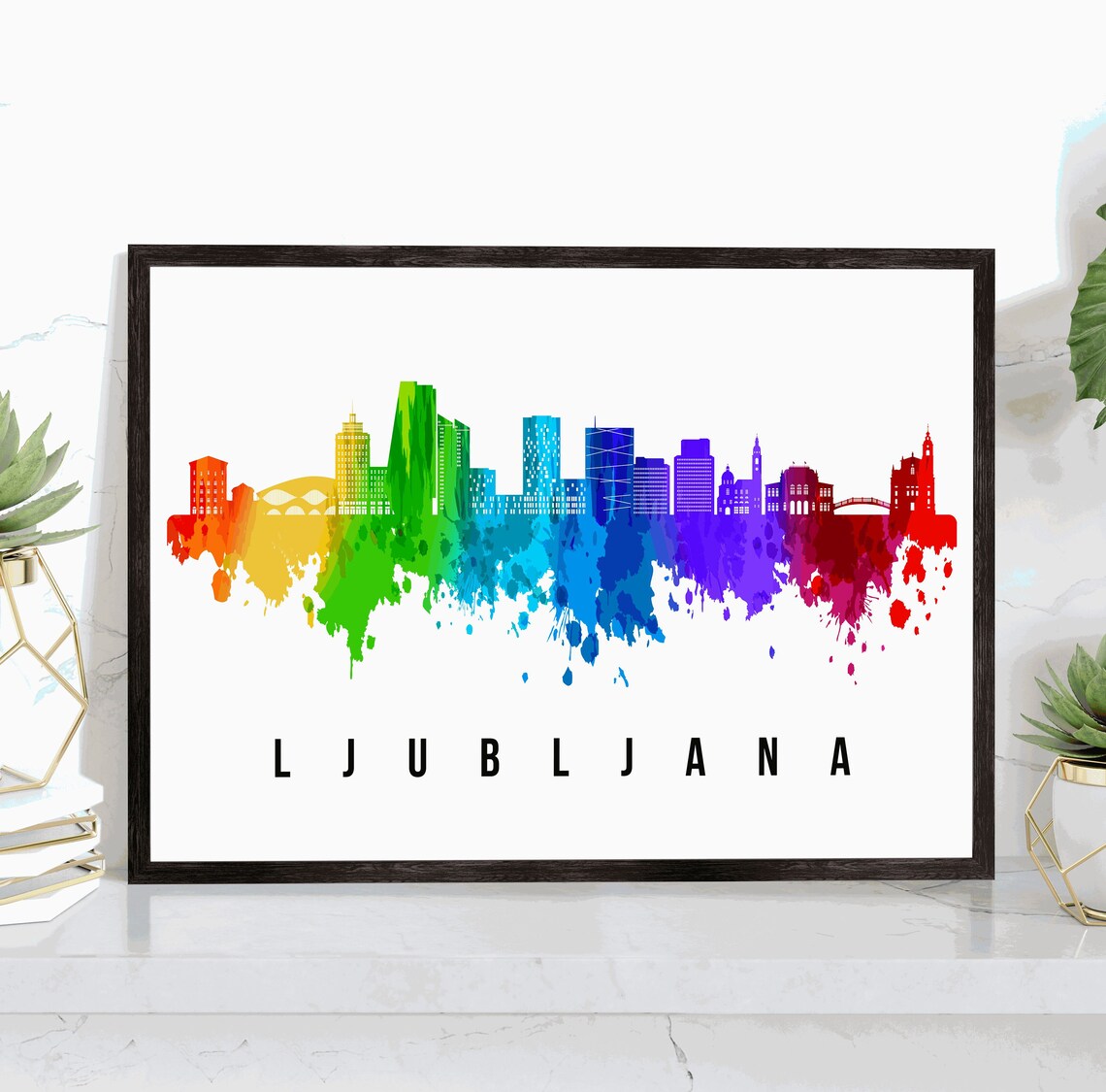 Ljubljana Slovenia Poster Skyline Poster Cityscape And Landmark Ljubljana City Illustration Home Wall Art Office Decor