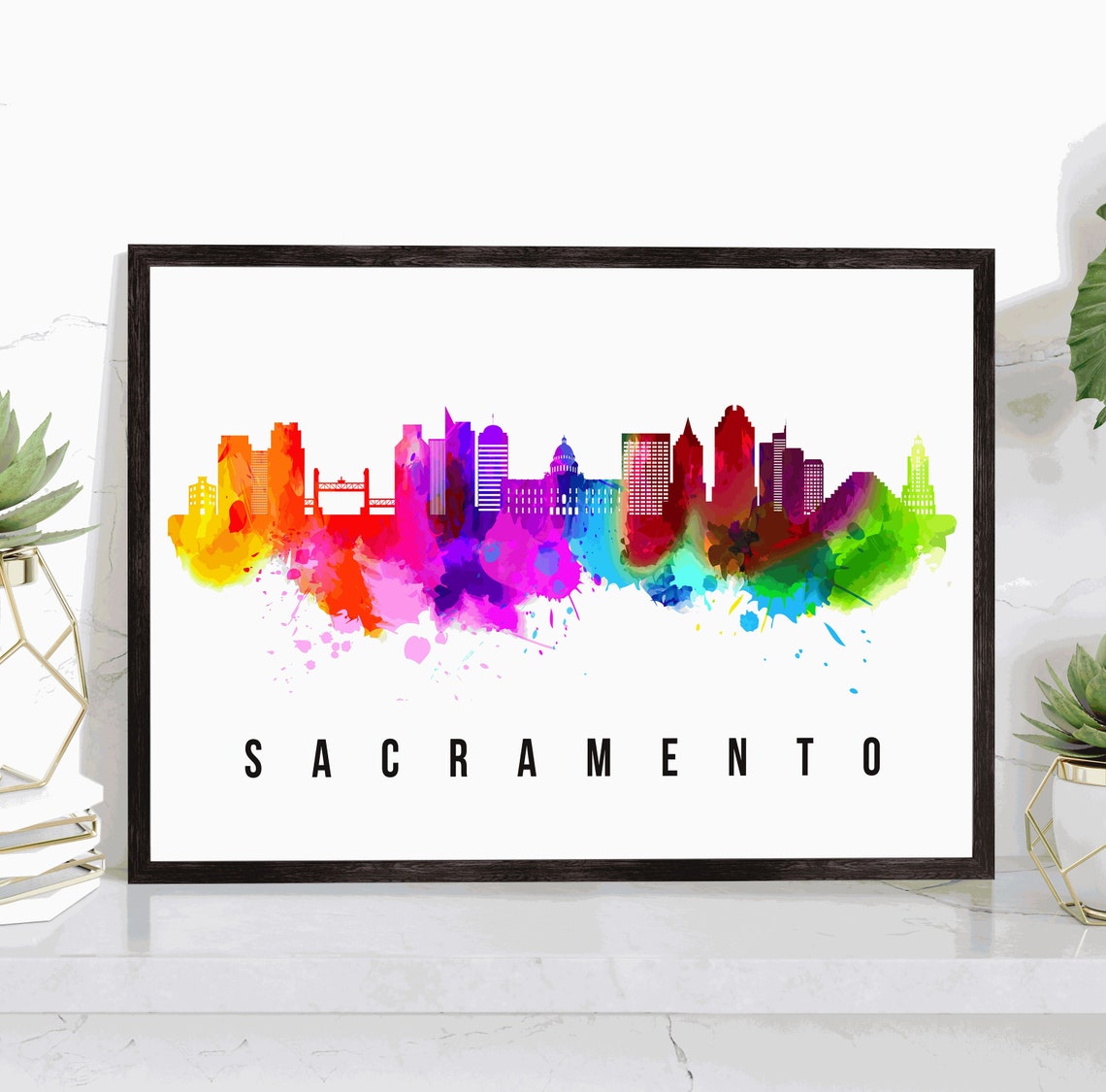 Sacramento California Skyline Poster Sacramento Cityscape Painting Sacramento Landmark And Cityscape Print Home And Office Wall Art