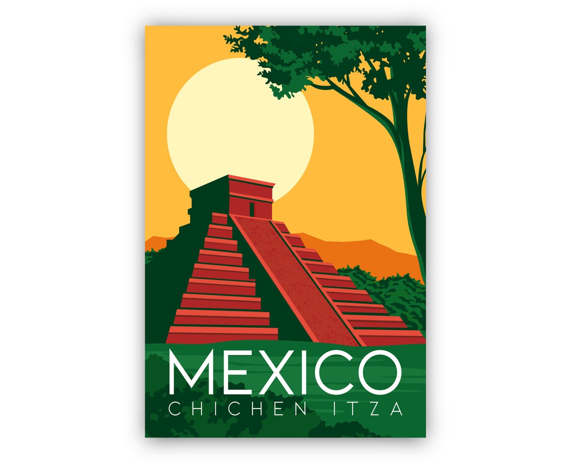 Mexico Chichen Itza Mayan Pyramid Sunset Retro Travel Poster Artwork - Image 2