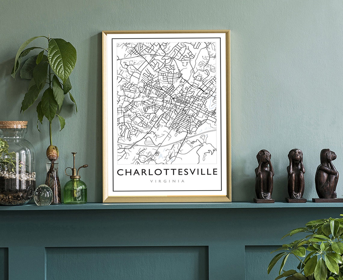 Charlottesville Virginia Street Map Minimalist Black White Map Poster - Image 3