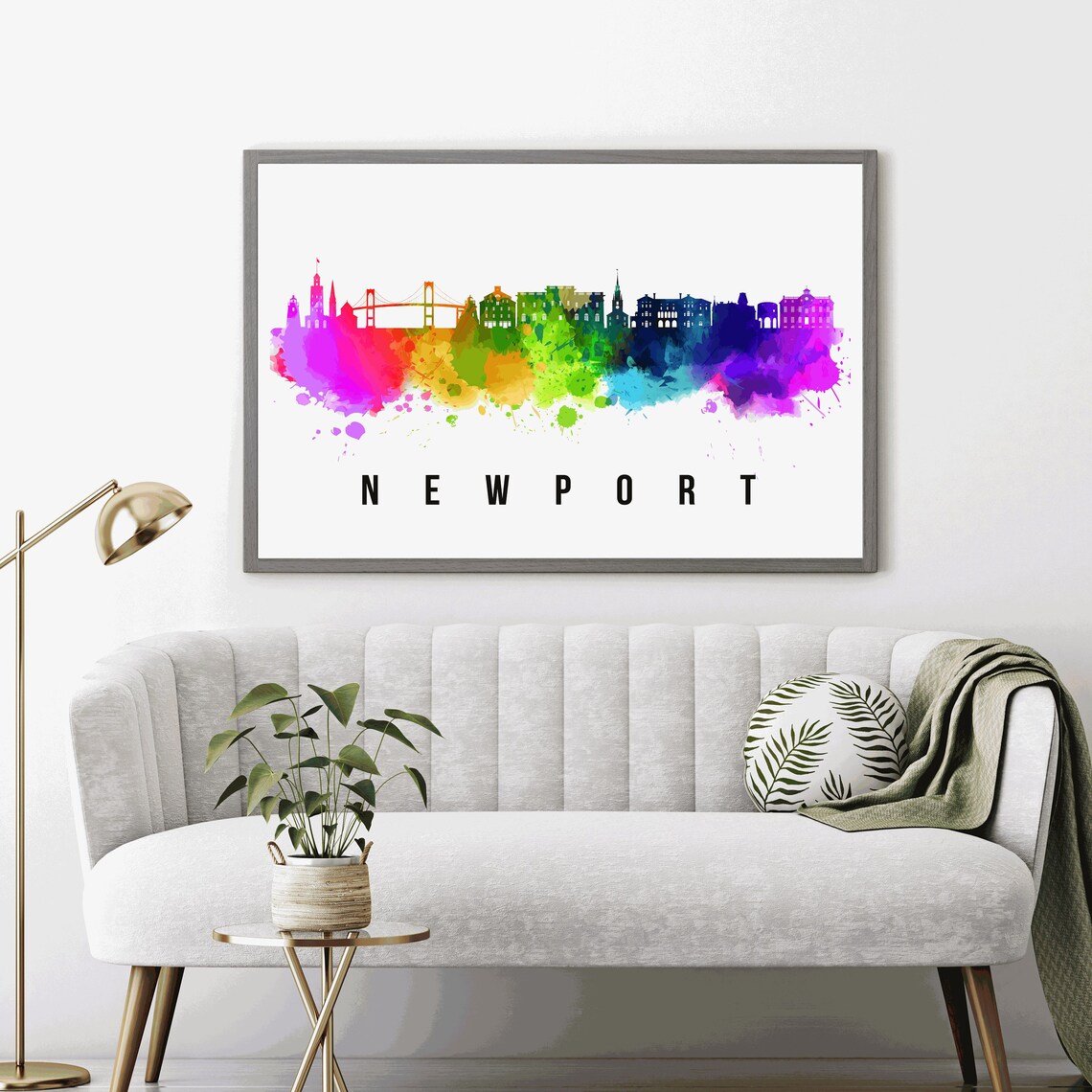 Newport Rhode Island Rainbow Watercolor Skyline Cityscape Art Poster - Image 3