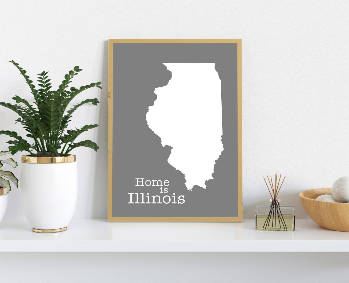 Home Is Illinois State Silhouette Minimalist Grey Modern Wall Poster - Image 2