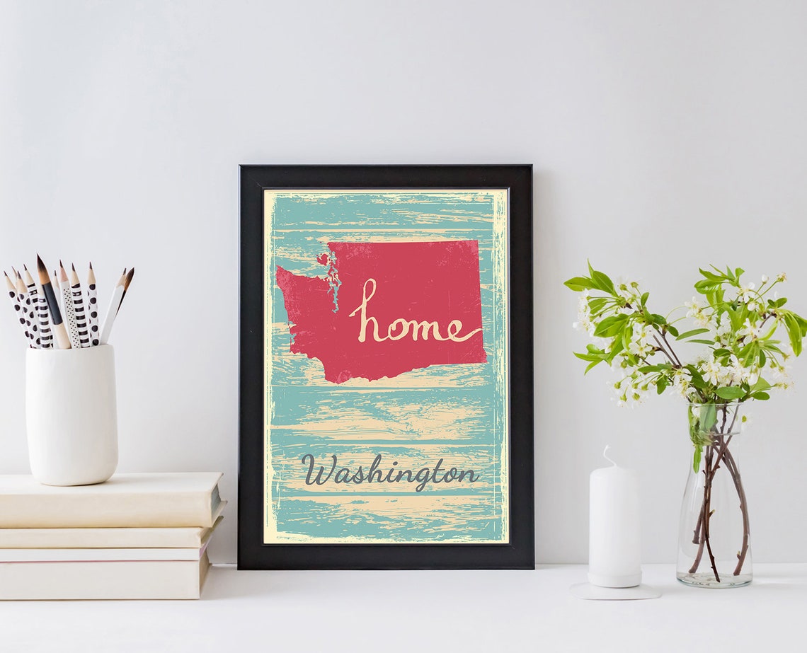 Washington Retro Home Script Vintage Distressed Wood Wall Art - Image 2