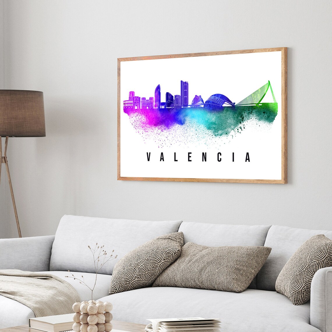 Valencia Spain Watercolor Skyline City of Arts Silhouette Poster - Image 3