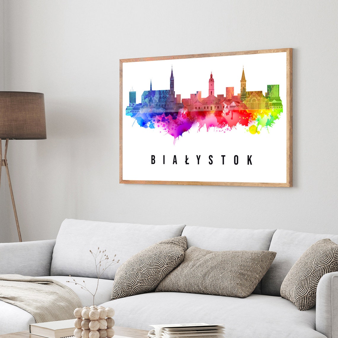 Bialystok Poland Watercolor Rainbow Skyline Cityscape Poster - Image 3