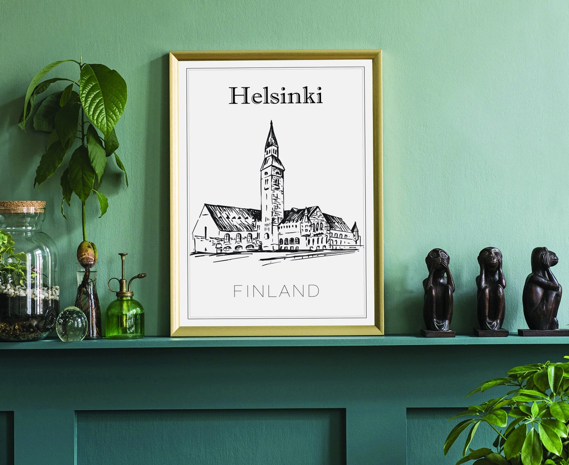 Helsinki Finland Historic Museum Clock Tower Sketch Art Print - Image 3