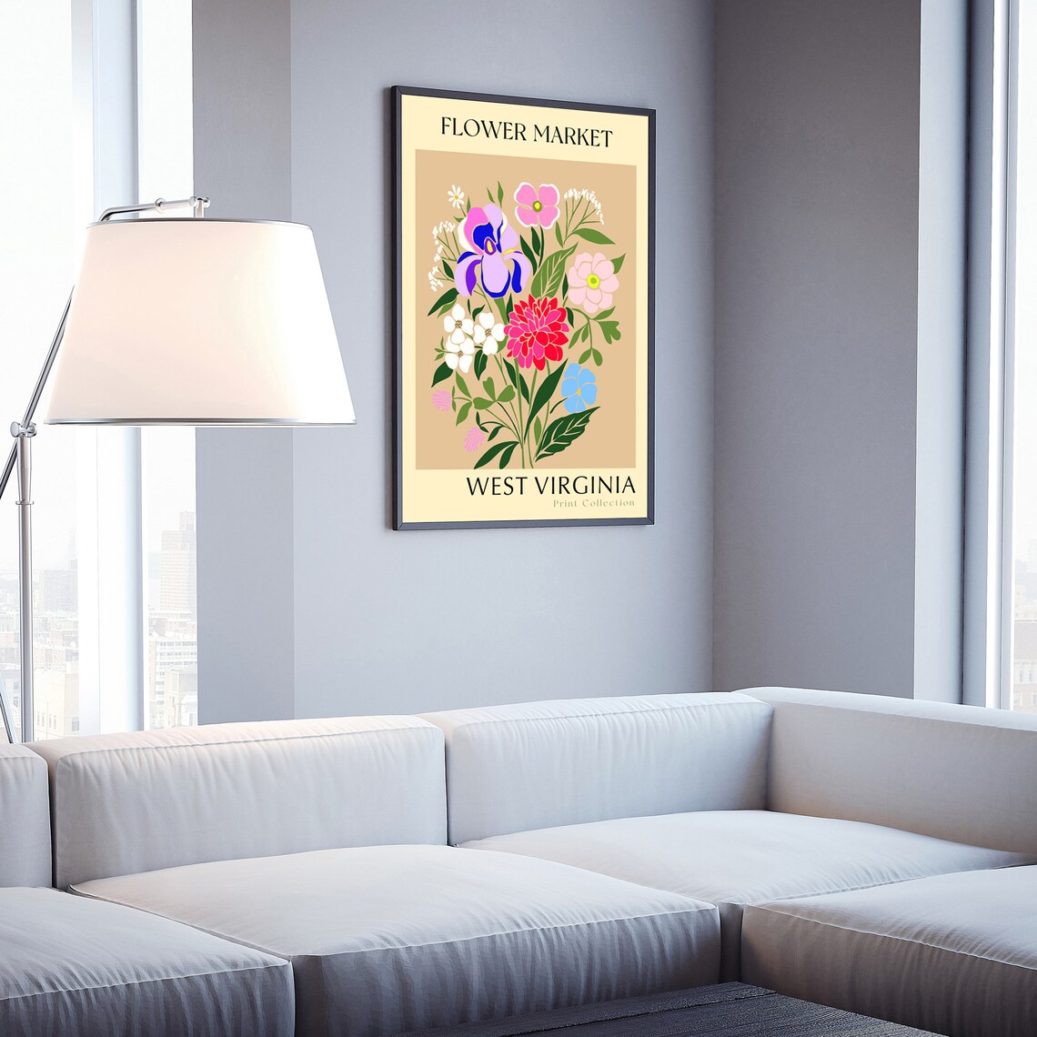 West Virginia Flower Market Botanical Bouquet Vintage Floral Print - Image 3
