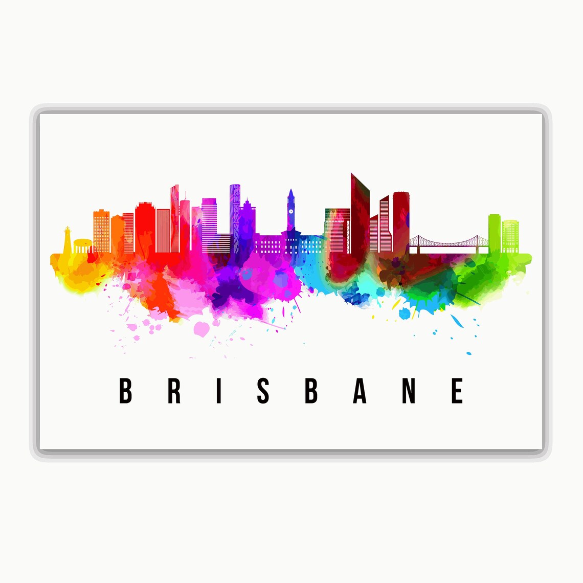 Brisbane Australia Rainbow Watercolor Splash Skyline City Poster - Image 2