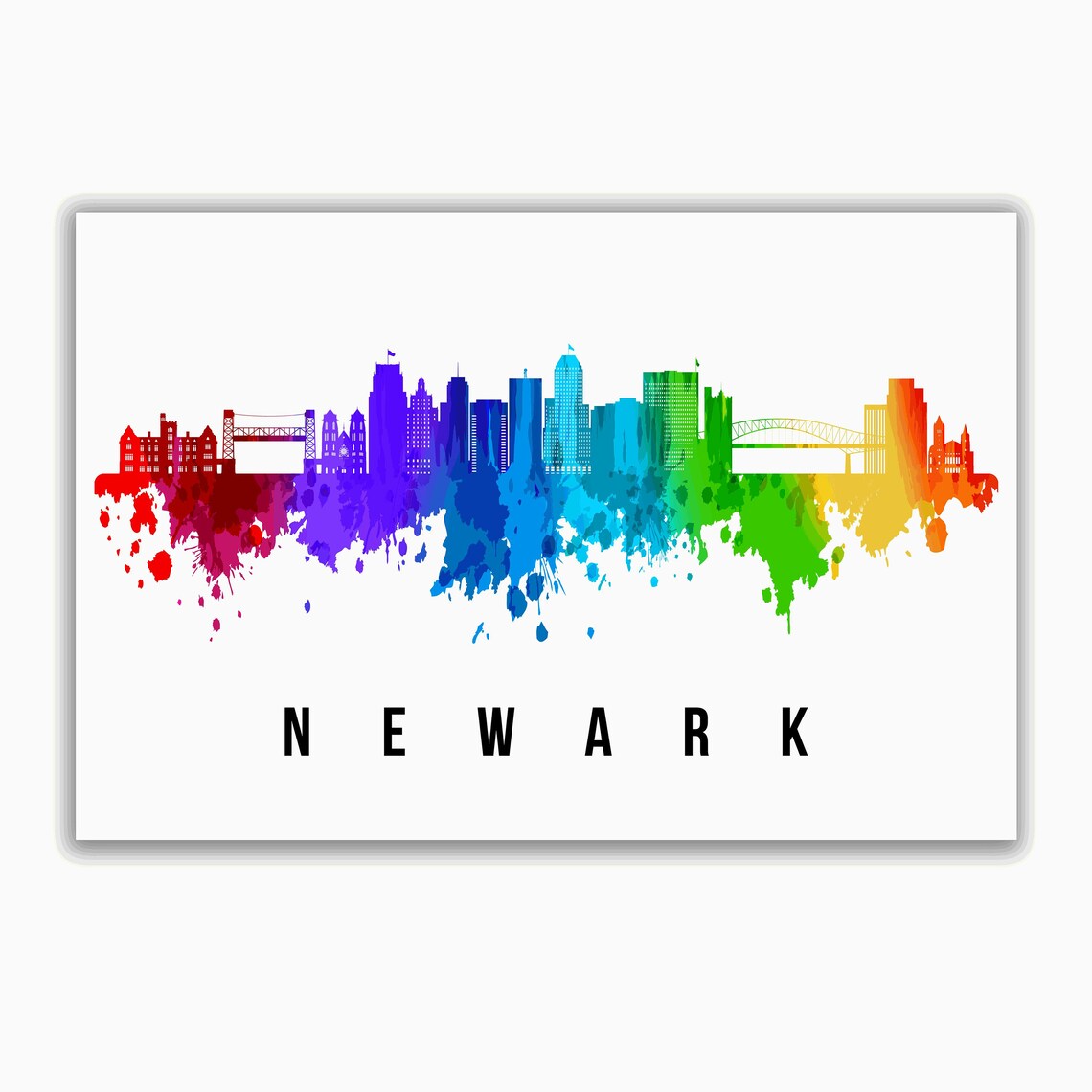 Newark New Jersey Rainbow Watercolor Skyline City Travel Poster - Image 2