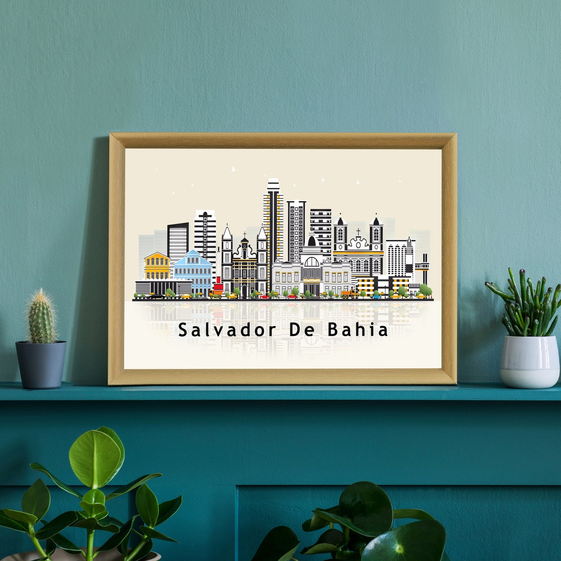 Salvador De Bahia Brazil Colonial Old Town Skyline Illustration Poster - Image 2