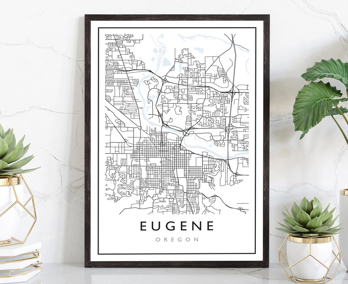 Eugene Oregon City Street Map Poster Modern Minimalist Wall Art