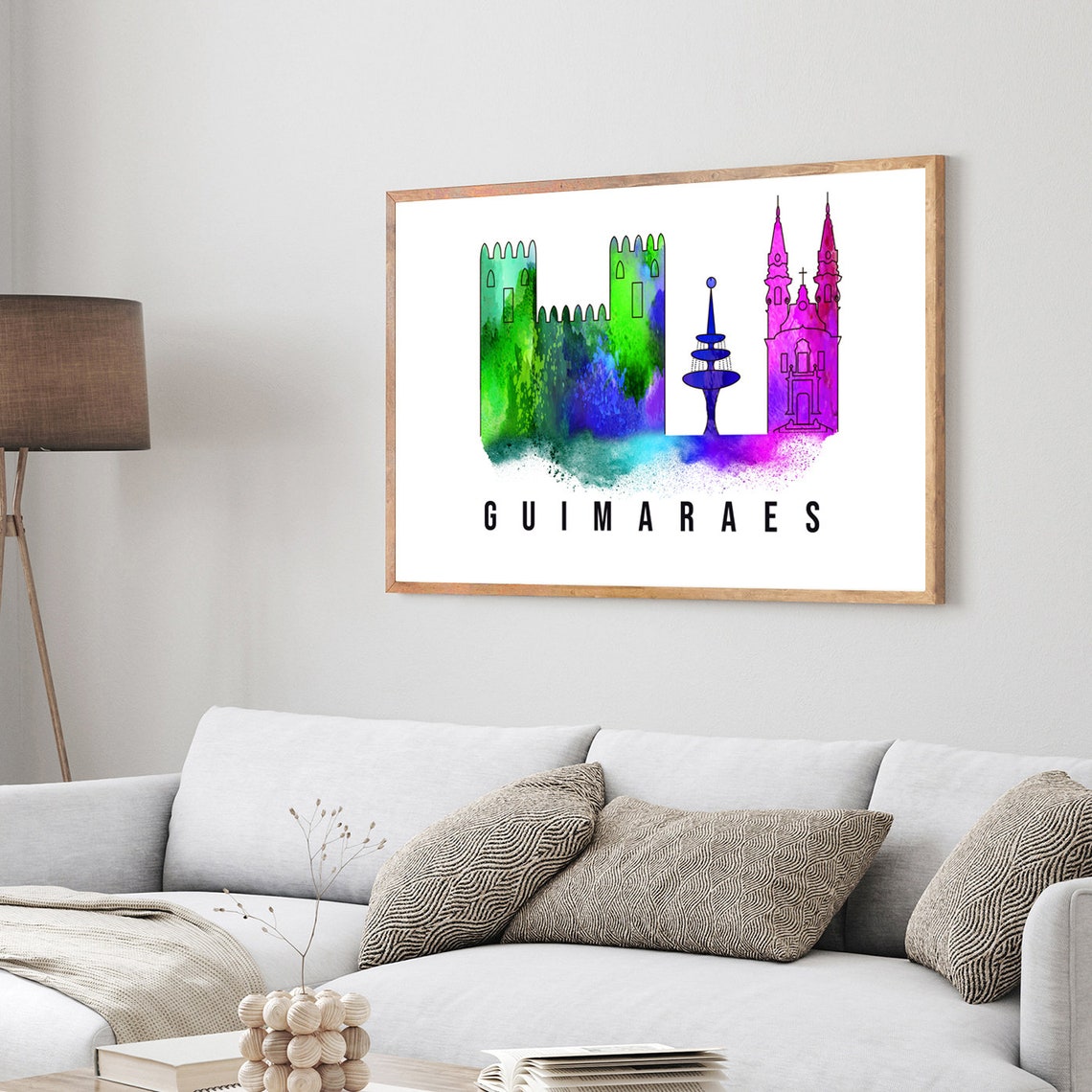 Guimaraes Portugal Poster Skyline Poster Cityscape Poster Portugal Landmark City Illustration Poster Home Wall Art Office Wall Art - Image 3