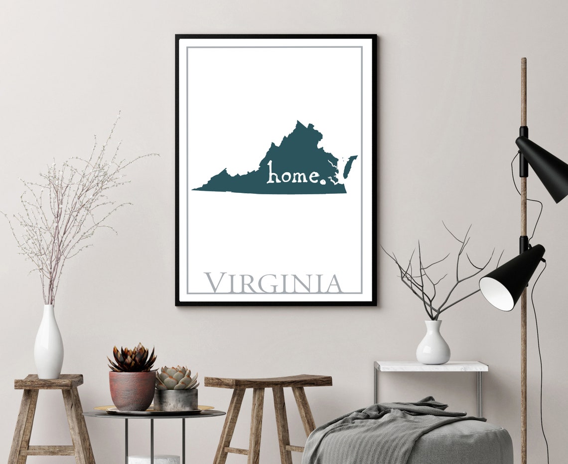 Virginia Modern Minimalist Teal Home Script Silhouette Wall Art - Image 3