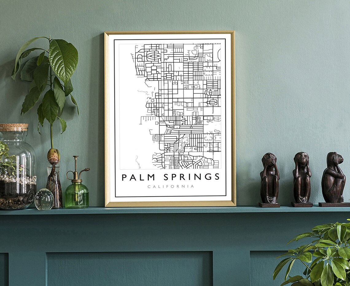 Palm Springs California Minimalist Black White Street Map Line Poster - Image 3